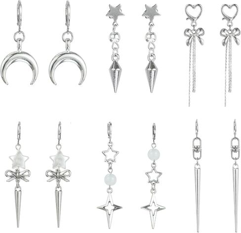 Gothic Earrings Y2K Bow Star Moon Heart Tassel Punk Stud Spike Hoop Silver Earrings Goth Grunge Jewelry in Saudi Arabia