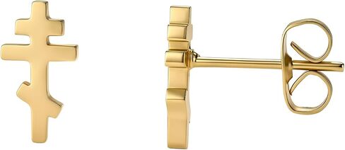 Orthodox Cross Stud Earrings, Stainless Steel, Gold and Silver Tone, Russian Orthodox Cross Style in Saudi Arabia