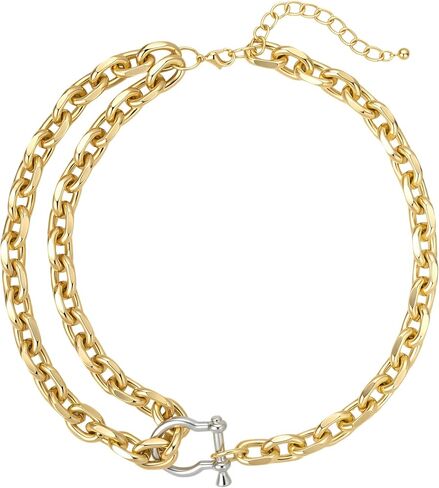 Mixed Metal Layered Necklaces for Women - 18K Gold Plated Chunky Gold Necklace Silver and Gold Necklace Links, Modern Cuban Link Chain Statement Jewelry Gift in Saudi Arabia