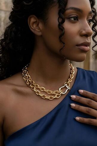 Mixed Metal Layered Necklaces for Women - 18K Gold Plated Chunky Gold Necklace Silver and Gold Necklace Links, Modern Cuban Link Chain Statement Jewelry Gift in Saudi Arabia