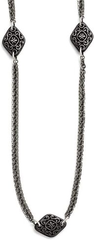 Chain Necklace Two-Tone Titanium Beaded 34 in Ster.Sil Black Ti Polished Etched Charms in Kuwait