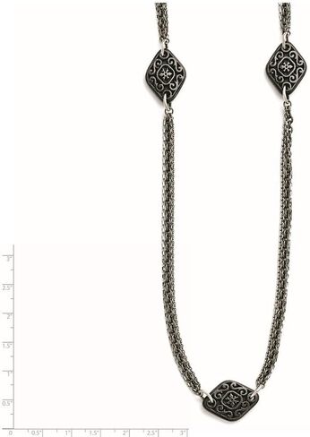 Chain Necklace Two-Tone Titanium Beaded 34 in Ster.Sil Black Ti Polished Etched Charms in Kuwait