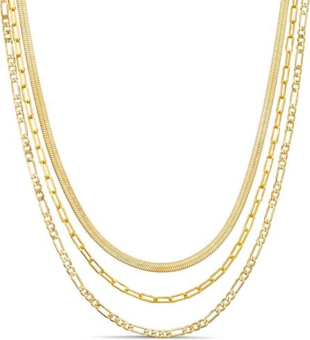 مجموعة قلادة سلسلة مضادة للماء 14K مطلية بالذهب الأصفر والنحاس فيجارو متعرجة مشبك ورق القلائد للنساء 18-20 بوصة in Kuwait