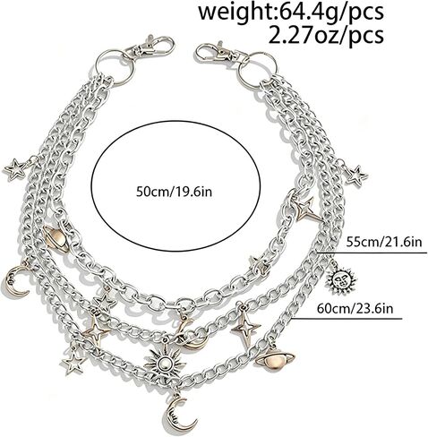 Sliver Layered Pants Chain Star Moon Sun Saturn Charms Wallet Chain Punk Gothic Jeans Chain for Men Women Y2K Streetwear Accessory in Saudi Arabia