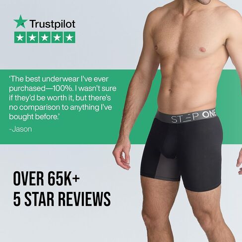 STEP ONE Mens Boxers Shorts, 1 Pair, Anti Chafing Underwear for Men, Moisture-Wicking Boxer Shorts with 3D Pouch Black L in Saudi Arabia