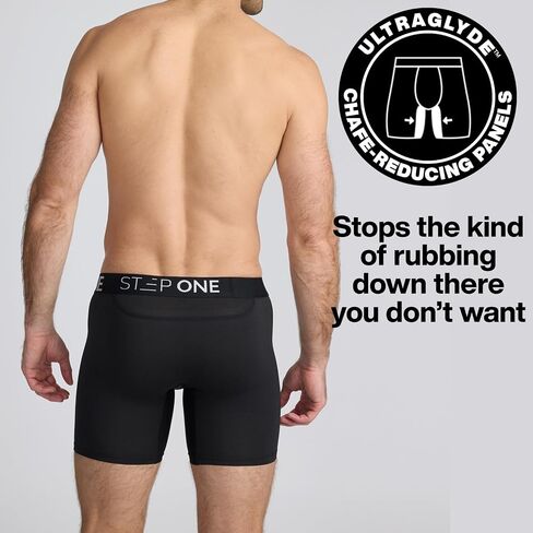 STEP ONE Mens Boxers Shorts, 1 Pair, Anti Chafing Underwear for Men, Moisture-Wicking Boxer Shorts with 3D Pouch Black L in Saudi Arabia