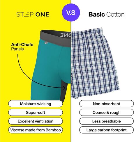 STEP ONE Mens Boxers Shorts, 1 Pair, Anti Chafing Underwear for Men, Moisture-Wicking Boxer Shorts with 3D Pouch Black L in Saudi Arabia
