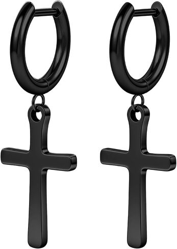 Aoedej G23 Titanium Cross Hoop Earrings 18G Drop Hoop Earring 10mm/12mm Men Hanging Cross Earrings Cartilage for Ear Lobe Earrings in Kuwait
