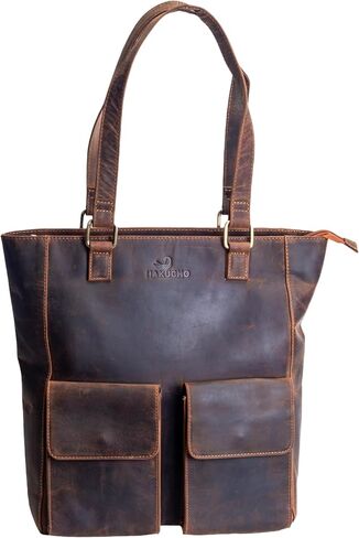 Genuine Leather Tote Bag for Women, Medium Leather Shoulder Bag with Zipper, Work Handbag Purse, Front Pocket Everyday Carry Tote for Office, Travel & Shopping, Tan Brown in Saudi Arabia