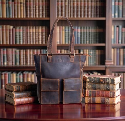Genuine Leather Tote Bag for Women, Medium Leather Shoulder Bag with Zipper, Work Handbag Purse, Front Pocket Everyday Carry Tote for Office, Travel & Shopping, Tan Brown in Saudi Arabia