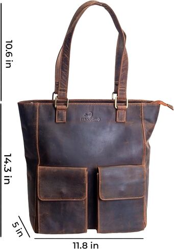 Genuine Leather Tote Bag for Women, Medium Leather Shoulder Bag with Zipper, Work Handbag Purse, Front Pocket Everyday Carry Tote for Office, Travel & Shopping, Tan Brown in Saudi Arabia