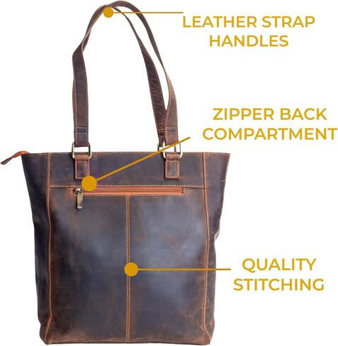 Genuine Leather Tote Bag for Women, Medium Leather Shoulder Bag with Zipper, Work Handbag Purse, Front Pocket Everyday Carry Tote for Office, Travel & Shopping, Tan Brown in Saudi Arabia