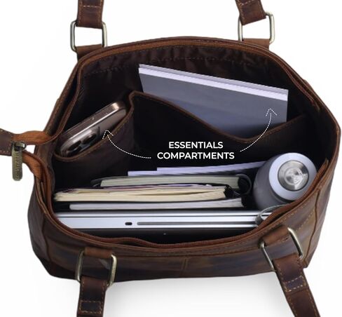 Genuine Leather Tote Bag for Women, Medium Leather Shoulder Bag with Zipper, Work Handbag Purse, Front Pocket Everyday Carry Tote for Office, Travel & Shopping, Tan Brown in Saudi Arabia