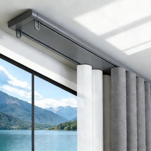 Double Curtain Track Ceiling Mount System Newly Upgraded Double Row Curtain Track Set with Soundproof Strip 9FT White Aluminum Duty Curtain Track System for Bathroom Living Room Holiday Decoration in Saudi Arabia
