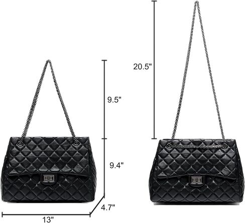 Quilted Genuine Leather Shoulder Bag - Large Capacity Tote with Black Chain & Red Lining in Saudi Arabia