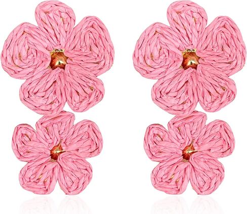 Raffia Flower Earrings Bohemian Lightweight Woven Straw Wicker Lafite Earrings Boho Summer Beach Jewelry Gifts for Women in Saudi Arabia