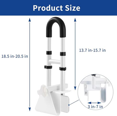 UNLICON Medical Adjustable Bathtub Safety Rail,Adjustable Grab Bars for Bathroom, Shower Handle for Seniors and Elderly, White in Kuwait