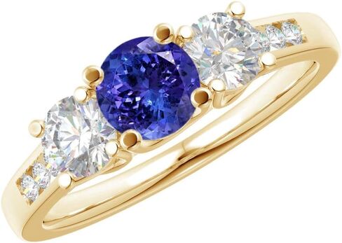 Houston Diamond District 1-6 Carat Round 14K Yellow Gold LAB GROWN Gemstone 3 Stone and Channel Set LAB GROWN Diamond Engagement Ring (AAAA Heirloom Quality) in Kuwait