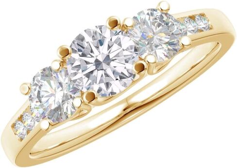 Houston Diamond District 1-6 Carat Round 14K Yellow Gold LAB GROWN Gemstone 3 Stone and Channel Set LAB GROWN Diamond Engagement Ring (AAAA Heirloom Quality) in Kuwait
