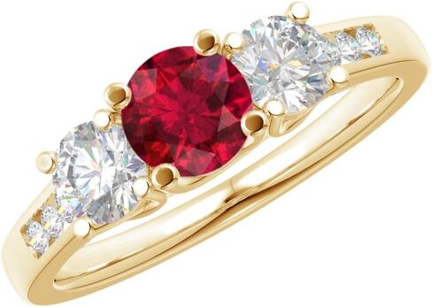 Houston Diamond District 1-6 Carat Round 14K Yellow Gold LAB GROWN Gemstone 3 Stone and Channel Set LAB GROWN Diamond Engagement Ring (AAAA Heirloom Quality) in Kuwait