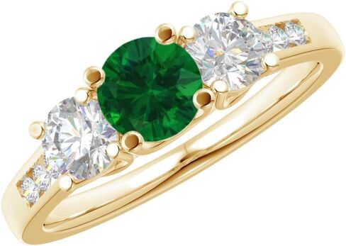 Houston Diamond District 1-6 Carat Round 14K Yellow Gold LAB GROWN Gemstone 3 Stone and Channel Set LAB GROWN Diamond Engagement Ring (AAAA Heirloom Quality) in Kuwait