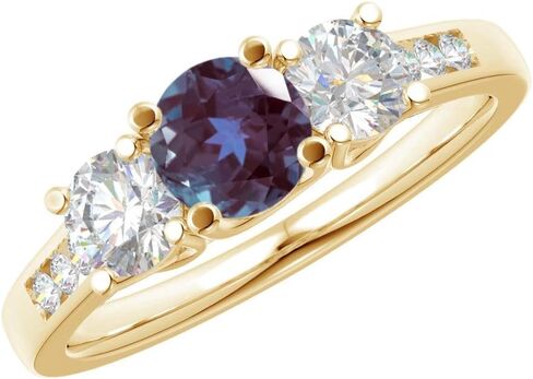 Houston Diamond District 1-6 Carat Round 14K Yellow Gold LAB GROWN Gemstone 3 Stone and Channel Set LAB GROWN Diamond Engagement Ring (AAAA Heirloom Quality) in Kuwait
