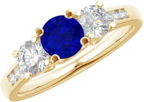 Houston Diamond District 1-6 Carat Round 14K Yellow Gold LAB GROWN Gemstone 3 Stone and Channel Set LAB GROWN Diamond Engagement Ring (AAAA Heirloom Quality) in Kuwait