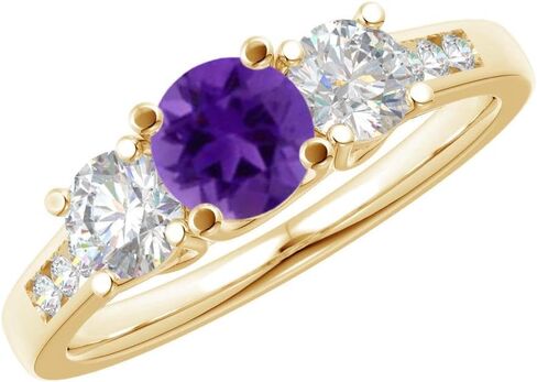 Houston Diamond District 1-6 Carat Round 14K Yellow Gold LAB GROWN Gemstone 3 Stone and Channel Set LAB GROWN Diamond Engagement Ring (AAAA Heirloom Quality) in Kuwait