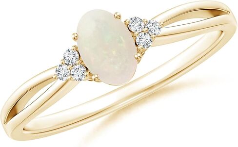 Angara Natural Opal Ring for Women | Solitaire Oval Opal Split Shank Ring with Trio Diamonds in 14K Solid Gold/Sterling Silver/Platinum in Kuwait
