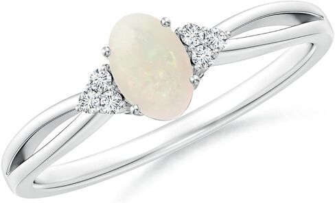 Angara Natural Opal Ring for Women | Solitaire Oval Opal Split Shank Ring with Trio Diamonds in 14K Solid Gold/Sterling Silver/Platinum in Kuwait