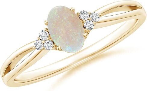 Angara Natural Opal Ring for Women | Solitaire Oval Opal Split Shank Ring with Trio Diamonds in 14K Solid Gold/Sterling Silver/Platinum in Kuwait
