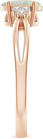 Angara Natural Opal Ring for Women | Solitaire Oval Opal Split Shank Ring with Trio Diamonds in 14K Solid Gold/Sterling Silver/Platinum in Kuwait
