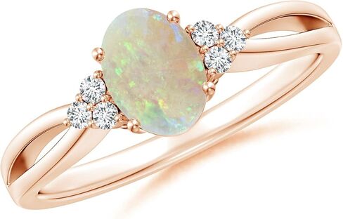 Angara Natural Opal Ring for Women | Solitaire Oval Opal Split Shank Ring with Trio Diamonds in 14K Solid Gold/Sterling Silver/Platinum in Kuwait
