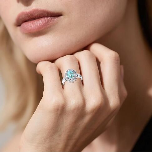 Natural Turquoise Ring for Women 925 Sterling Silver Vintage Flower with Oval Cut Turquoise Ring in Saudi Arabia