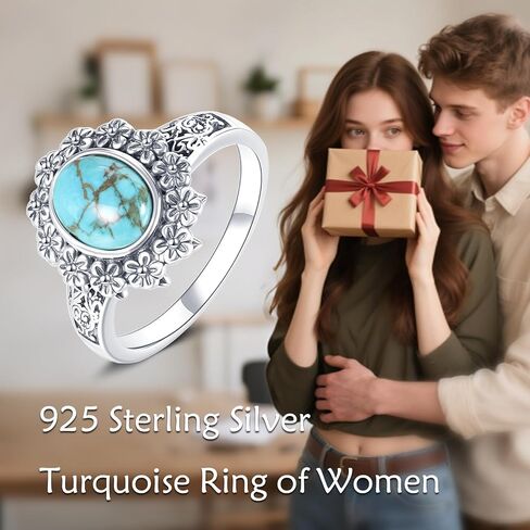 Natural Turquoise Ring for Women 925 Sterling Silver Vintage Flower with Oval Cut Turquoise Ring in Saudi Arabia