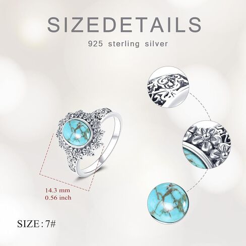 Natural Turquoise Ring for Women 925 Sterling Silver Vintage Flower with Oval Cut Turquoise Ring in Saudi Arabia