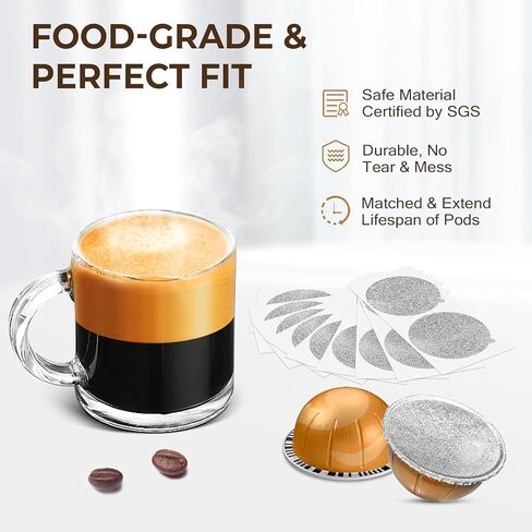Reusable Nespresso Vertuo Pods Kit: Vertuo Refillable Pods for Faster Seal Nespresso Pods Vertuo Espresso VertuoPlus Coffee Capsules - with 100Pcs Aluminum Foil Seal Lids, Scoop and Lid Opener in Kuwait