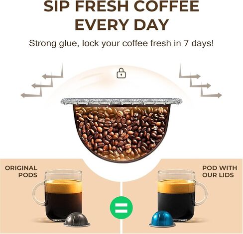 Reusable Nespresso Vertuo Pods Kit: Vertuo Refillable Pods for Faster Seal Nespresso Pods Vertuo Espresso VertuoPlus Coffee Capsules - with 100Pcs Aluminum Foil Seal Lids, Scoop and Lid Opener in Kuwait