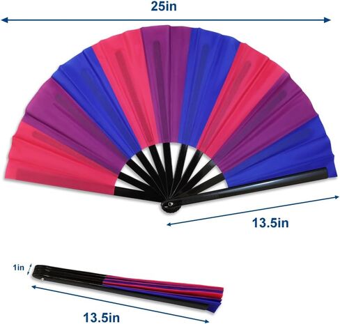 Flags Importer Bisexual X-Large Hand Fan - For Parties, Events, Raves, Indoor, Outdoor Use - 25" Wide Foldable Hand Fan Pride in Saudi Arabia