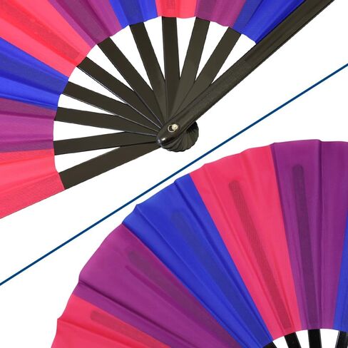 Flags Importer Bisexual X-Large Hand Fan - For Parties, Events, Raves, Indoor, Outdoor Use - 25" Wide Foldable Hand Fan Pride in Saudi Arabia
