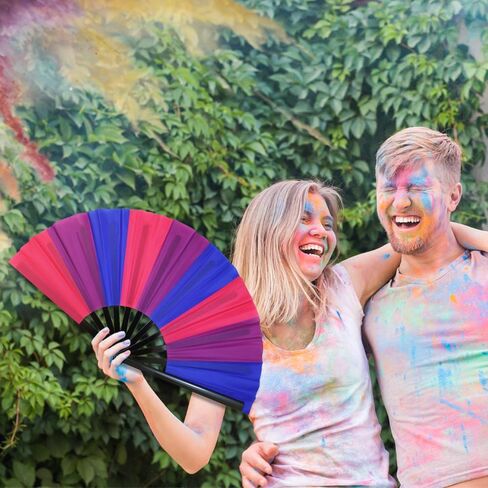 Flags Importer Bisexual X-Large Hand Fan - For Parties, Events, Raves, Indoor, Outdoor Use - 25" Wide Foldable Hand Fan Pride in Saudi Arabia