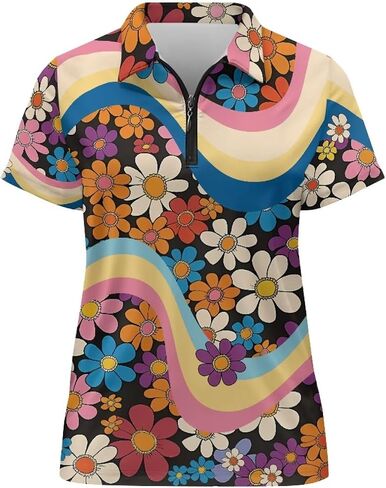 Women's Short Sleeve Golf Shirts Quarter Zip Polo Shirt Quick Dry Collared Tennis T-Shirts Hiking Athletic Tops in Saudi Arabia