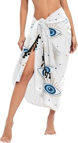 Magic Evil Eye Beach Sarong Coverups for Women Swimsuit Wrap Swimwear Cover Up Sheer Dress, M in Saudi Arabia