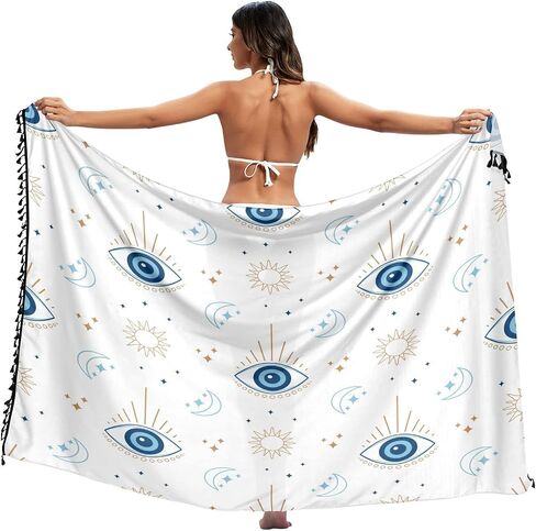 Magic Evil Eye Beach Sarong Coverups for Women Swimsuit Wrap Swimwear Cover Up Sheer Dress, M in Saudi Arabia
