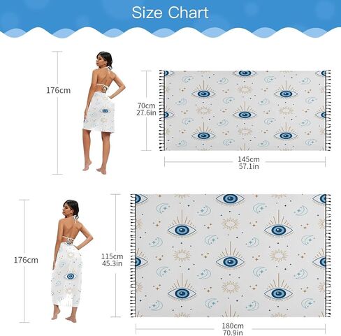 Magic Evil Eye Beach Sarong Coverups for Women Swimsuit Wrap Swimwear Cover Up Sheer Dress, M in Saudi Arabia