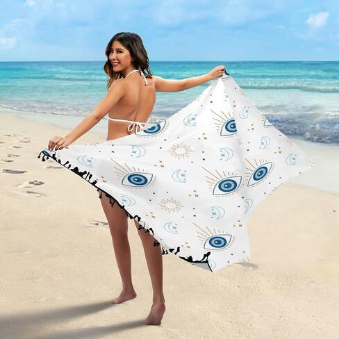 Magic Evil Eye Beach Sarong Coverups for Women Swimsuit Wrap Swimwear Cover Up Sheer Dress, M in Saudi Arabia
