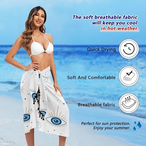 Magic Evil Eye Beach Sarong Coverups for Women Swimsuit Wrap Swimwear Cover Up Sheer Dress, M in Saudi Arabia