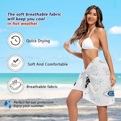 Magic Evil Eye Beach Sarong Coverups for Women Swimsuit Wrap Swimwear Cover Up Sheer Dress, M in Saudi Arabia