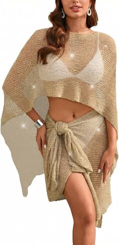 MAKABO Women's Swimsuits Cover Ups Set for Crochet Sheer Hawaii Hollow Out 2 Piece Bikini Coverup Beach Swimwear in Saudi Arabia