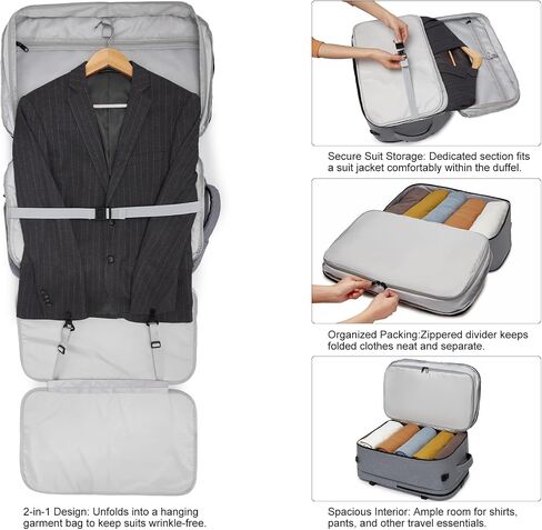 seyfocnia Convertible Travel Garment Bag for Men & Women, Multi-Pocket Travel Duffel Carry On Luggage Personal Item Business Suit Backpack in Kuwait